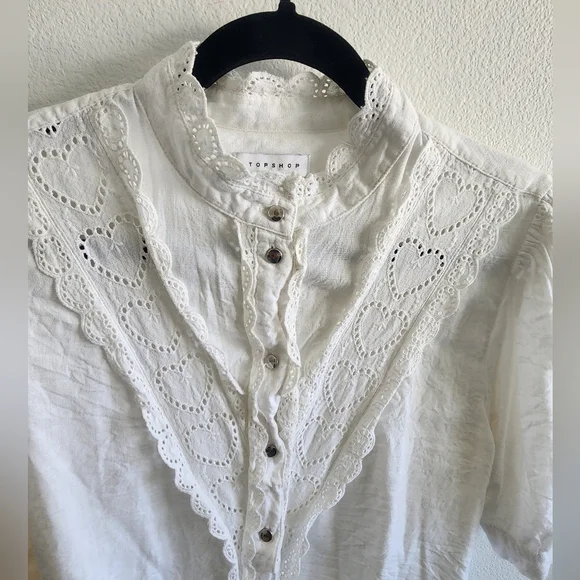 White Eyelet Button-Up Blouse - Picture 3 of 5